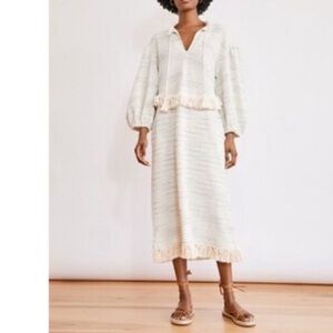 Something Navy Piper Fringe Dress Boho Tasseled Knitted Midi‎ Cream Size Large
